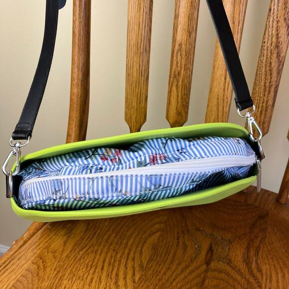 OBag Moon Bag Avocado Green Blue Floral Removable Insert Black Crossbody Strap - Picture 7 of 16